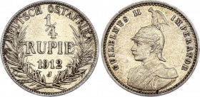 German East Africa 1/4 Rupie 1912 J
KM# 8; Silver; Wilhelm II; XF