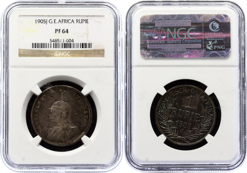 German East Africa 1 Rupie 1905 J NGC PF64
KM# 10; Silver, Proof; Wilhelm II