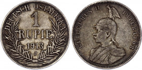 German East Africa 1 Rupie 1913 J
KM# 10; Silver; Wilhelm II; XF