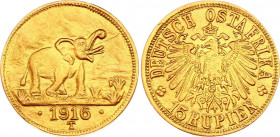 German East Africa 15 Rupien 1916 T
KM# 16.2; J. 728a; Gold (.750) 6,94g.; Wilhelm II; Tabora Emergency Issue; XF-AUNC