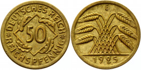 Germany - Weimar Republic 50 Reichspfennig 1925 E Rare
KM# 41; Aluminum-Bronze; AUNC
