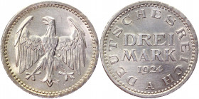 Germany - Weimar Republic 3 Mark 1924 A
KM# 43; J# 312; Silver 14,88g.; UNC