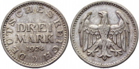 Germany - Weimar Republic 3 Mark 1924 D
KM# 43; Silver 14,94g.; VF-XF