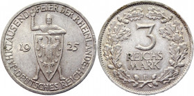 Germany - Weimar Republic 3 Reichsmark 1925 E
KM# 46; Silver 14,98g.; 1000th Year of the Rhineland; XF-AUNC