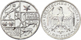 Germany - Weimar Republic 3 Reichsmark 1927 A
KM# 53; Silver; 400th Anniversary - Philipps University in Marburg; UNC with Full Mint Luster!