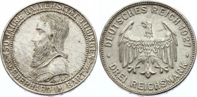 Germany - Weimar Republic 3 Reichsmark 1927 F
KM# 54; Silver; 450th Anniversary of the Tubingen University; UNC