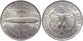 Germany - Weimar Republic 3 Reichsmark 1930 A
KM# 67; Silver 14,97g.; Graf Zeppelin Flight; AUNC-UNC