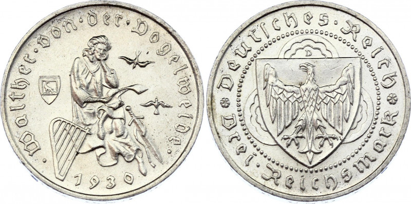 Germany - Weimar Republic 3 Reichsmark 1930 D
KM# 69; Silver; 700th Anniversary...