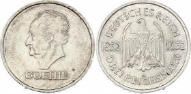 Germany - Weimar Republic 3 Reichsmark 1932 A
KM# 76; Silver; Centenary - Death of Goethe; XF+/aUNC-