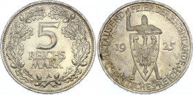 Germany - Weimar Republic 5 Reichsmark 1925 A
KM# 47; Silver; 1000th Year of the Rhineland; UNC