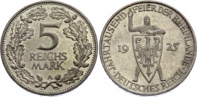 Germany - Weimar Republic 5 Reichsmark 1925 A
KM# 47; Silver; 1000th Year of the Rhineland