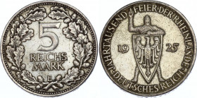 Germany - Weimar Republic 5 Reichsmark 1925 E
KM# 47; Silver; 1000th Year of the Rhineland; XF