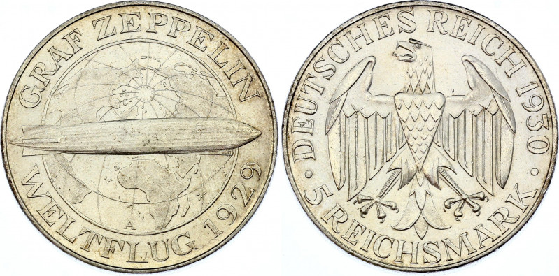 Germany - Weimar Republic 5 Reichsmark 1930 A
KM# 68; Silver; Graf Zeppelin; UN...