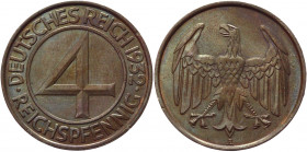 Germany - Weimar Republic 4 Pfennig 1932 A
KM# 75; Bronze 5.11g.; UNC