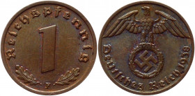 Germany - Third Reich 1 Pfennig 1938 F
KM# 89; Bronze 1.99g.; UNC