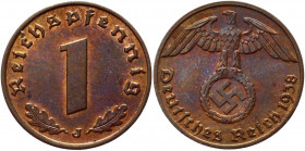 Germany - Third Reich 1 Pfennig 1938 J
KM# 89; Bronze 2.00g.; UNC