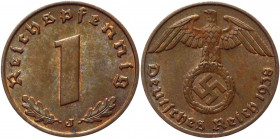 Germany - Third Reich 1 Pfennig 1938 J
KM# 89; Bronze 2.02g.; UNC