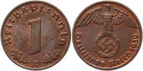 Germany - Third Reich 1 Pfennig 1939 E
KM# 89; Bronze 1.95g.; UNC