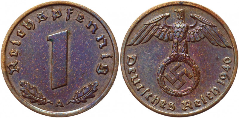 Germany - Third Reich 1 Pfennig 1940 A
KM# 89; Bronze 1.96g.; XF