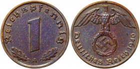 Germany - Third Reich 1 Pfennig 1940 A
KM# 89; Bronze 1.96g.; XF