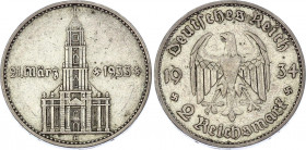 Germany - Third Reich 2 Reichsmark 1934 A
KM# 81; Silver; 1st Anniversary - Nazi Rule March 21, 1933; VF-XF