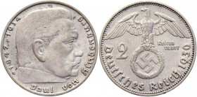 Germany - Third Reich 2 Reichsmark 1936 G
KM# 93; J# 366; Silver 8,00g.; Swastika-Hindenburg Issue; XF
