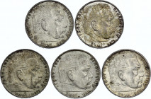 Germany - Third Reich 5 x 2 Reichsmark 1937 - 1939
KM# 93; Silver; Paul von Hindenburg; Nice Conditions with Mint Luster!