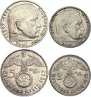 Germany - Third Reich 2 & 5 Reichsmark 1937 - 1938 B, J
Silver; Paul von Hindenburg