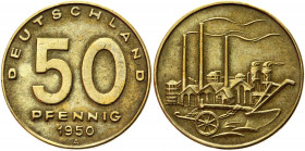 Germany - DDR 50 Pfennig 1950 A
KM# 4; Aluminum-Bronze 3.31g.; VF-XF