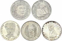 Germany - FRG 5 x 5 Mark 1966 - 1983
With Silver; Various Dates & Motives