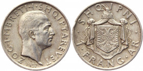 Albania Frang Ar 1937 R
KM# 16; Silver 4,98g.; Zog I; XF-AUNC