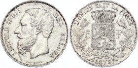 Belgium 5 Francs 1873
KM# 24; Silver; Leopold II; XF