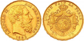 Belgium 20 Francs 1882
KM# 37; Gold (.900) 6,45g; Leopold II; XF-AUNC