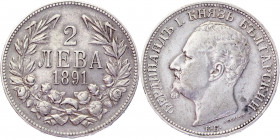 Bulgaria 2 Leva 1891 KB
KM# 14; Silver 9,95g.; Ferdinand I; XF