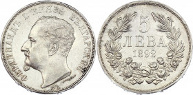 Bulgaria 5 Leva 1892
KM# 15; Silver; Ferdinand I; XF+