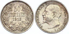 Bulgaria 50 Stotinki 1913
KM# 30; Silver; Ferdinand I; UNC with minor hairlines