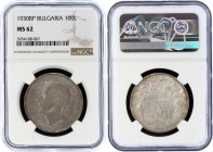 Bulgaria 100 Leva 1930 BP NGC MS62
KM# 43; Silver; Boris III; UNC with Nice Toning!