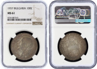 Bulgaria 100 Leva 1937 NGC MS61
KM# 45; Silver; Boris III