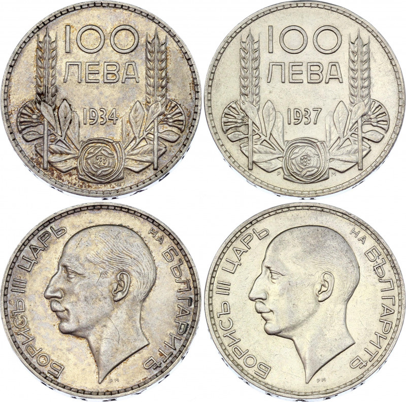 Bulgaria 2 x 100 Leva 1934 & 1937
KM# 45; Silver; Boris III