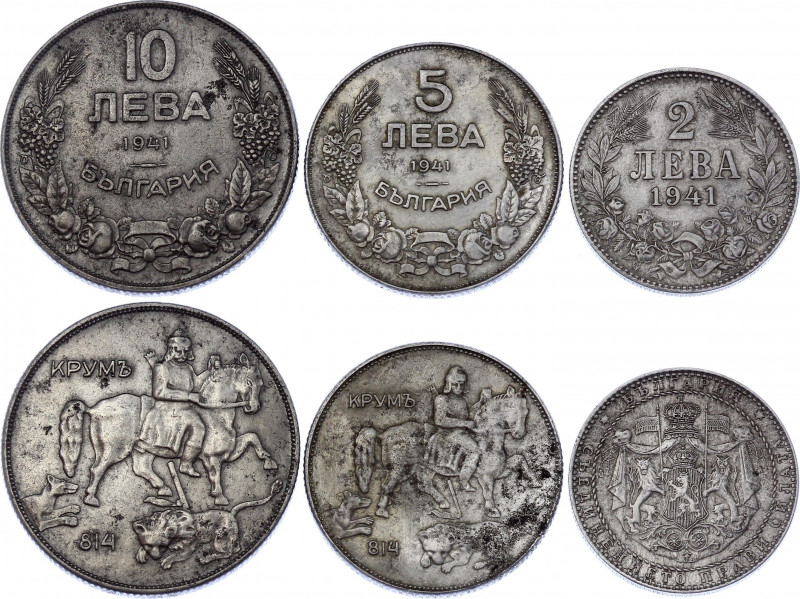 Bulgaria 2 - 5 - 10 Leva 1941
KM# 38a,39a,40a; Boris III