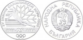 Bulgaria 25 Leva 1987
KM# 160; Silver Proof; 15th Winter Olympic Games, Calgary (Canada), 1988