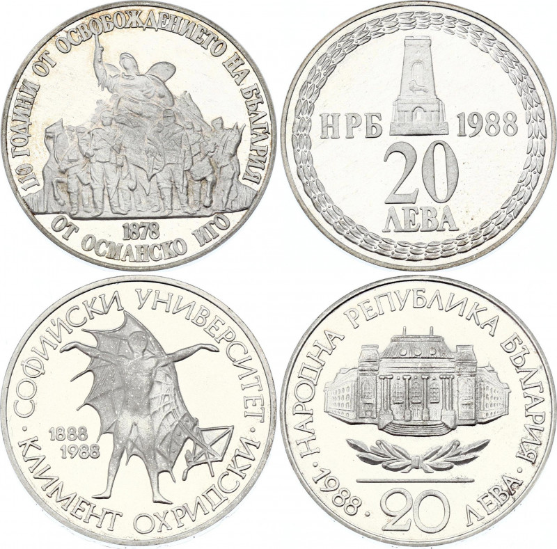 Bulgaria 2 x 20 Leva 1988
KM# 172, 173; Silver Proof; 110th Anniversary of Libe...