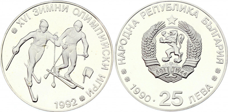 Bulgaria 25 Leva 1990
KM# 195; Silver Proof; 16th Winter Olympics - Ski-running