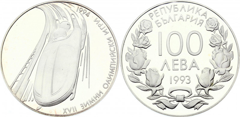 Bulgaria 100 Leva 1993
KM# 209; Silver Proof; 1994 Winter Olympics, Lillehammer