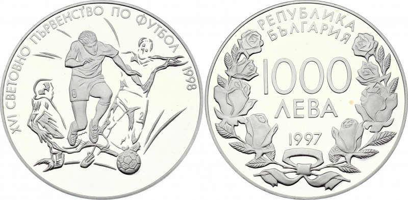 Bulgaria 1000 Leva 1997
KM# 233; Silver Proof; 16th World Football Championship...