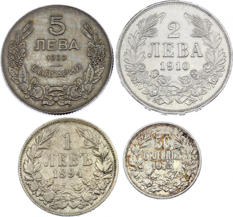 Bulgaria Lot of 4 Coins 1894 - 1930
50 Stotinki & 1 2 5 Leva 1894 - 1930; With ...