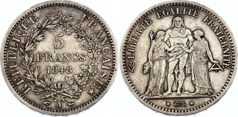 France 5 Francs 1848 A
KM# 756.1; Silver; XF