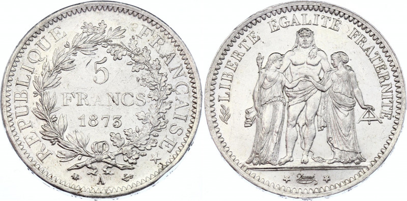 France 5 Francs 1873 A
KM# 820.1; Silver; AUNC with full mint luster!