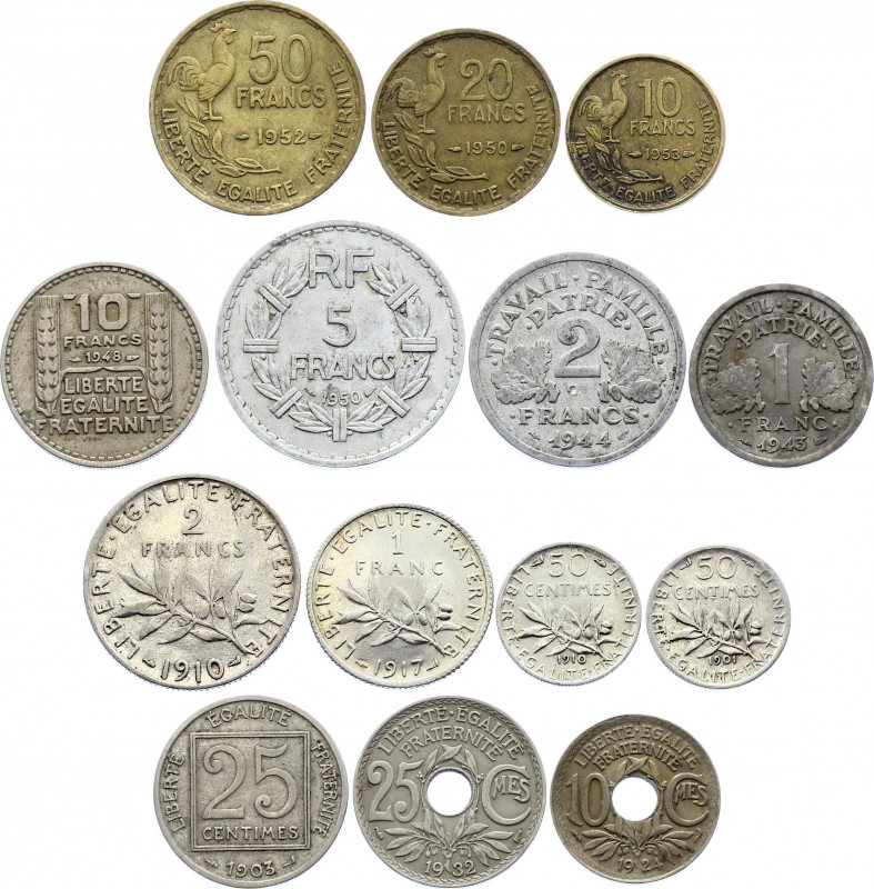 France Lot of 14 Coins 1901 - 1950
With Silver; Various Dates & Denominations