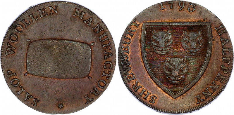 Great Britain Shrewsbury Isaac Wood, Salop Woollen Manufactory Half Penny Token ...